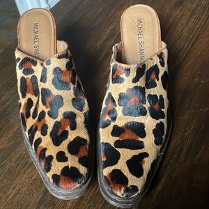 Michael Shannon leopard cheetah animal print cow hide leather western mules 8